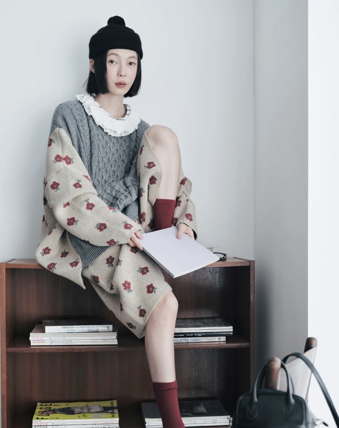 Cable Knit Sweater Cotton-Wool   Women’s Fall Autumn and Winter vintage cotton woolen designer sense Floral pattern long batwing sleeves crewneck tops for woman Fragmented fried dough twists splice womens round o-neck patchwork sweaters in gray grey multi beige crew neck flowers #244795