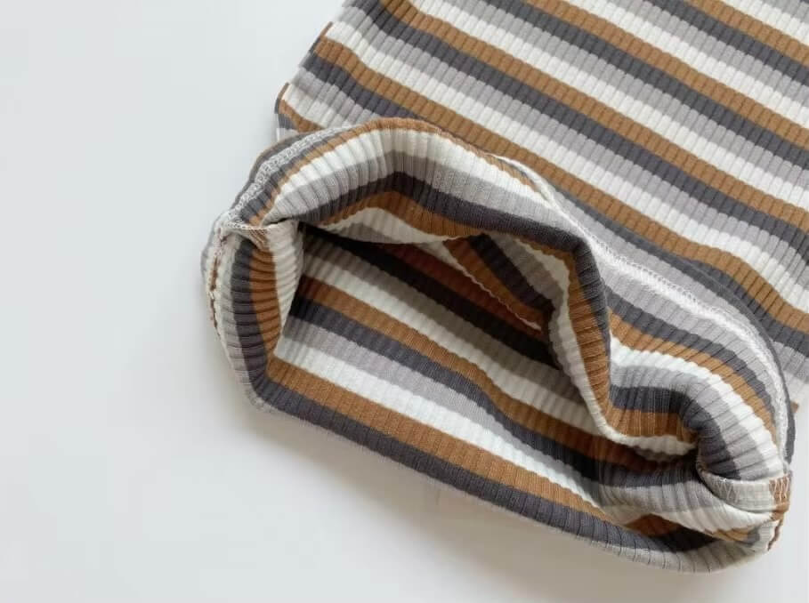 Summer 2 Pieces Toddler Infant Kid Baby Boy Clothes Sets Striped and Solid ribbed Soft Crewneck round o-neck Short Sleeves T-shirt Tops and Shorts 2-Piece set Summer outfits with tie-up bow Crew neck Clothing in brown mulitcolor