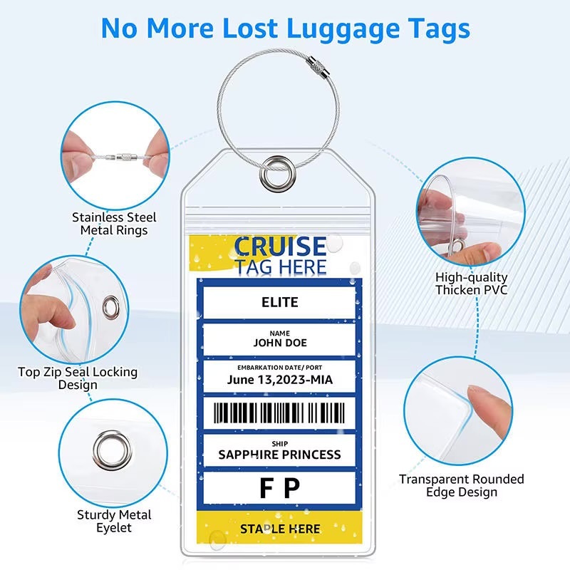 Essential vacation holiday getaway mini portable Cruise travel accessories luggage bag tag Travel Storage Organizer accessory supply transparent clear tags 5-Pack