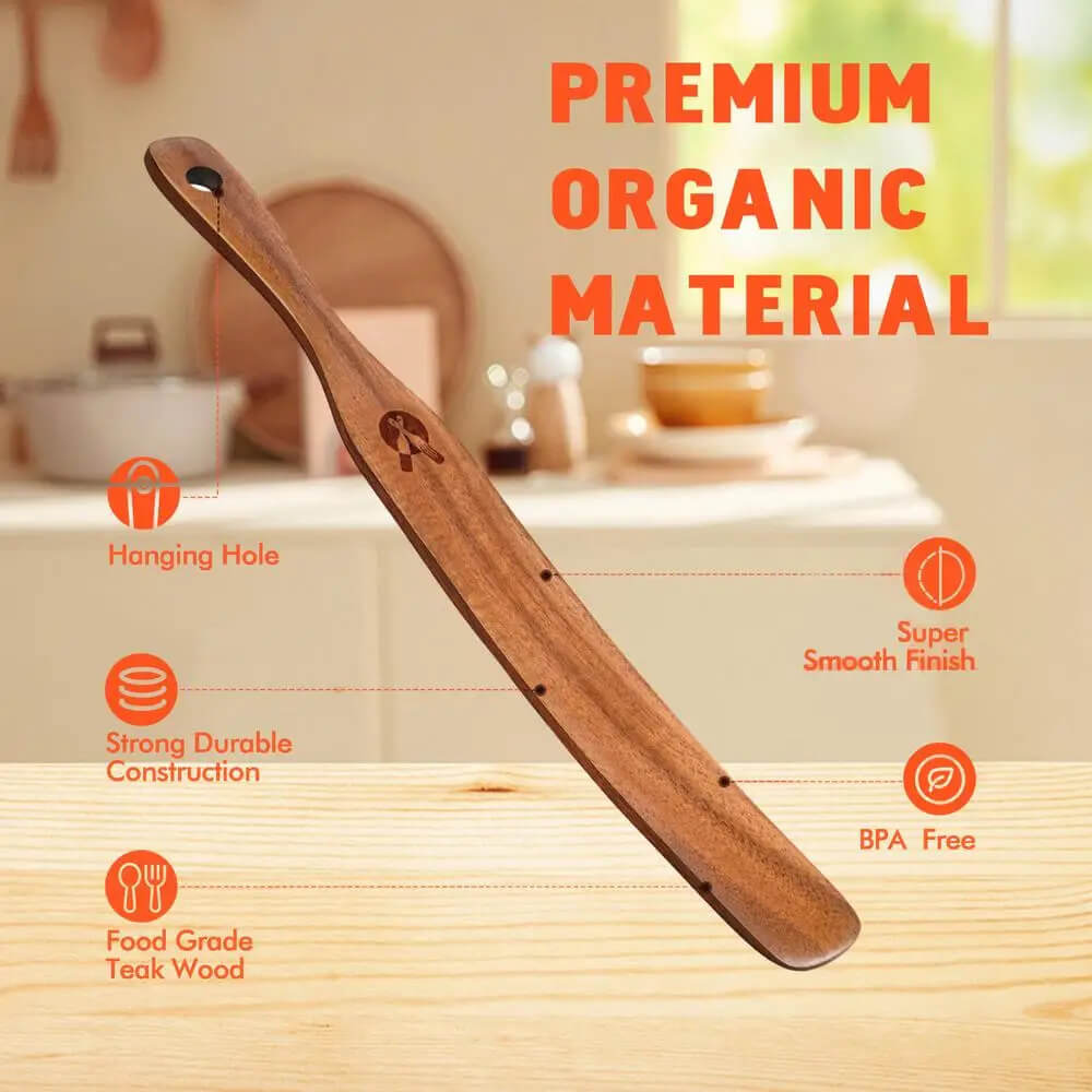 Wooden Kitchen Utensils Set 28CM Teak Wood Utensils Cooking Stirring Salad Mixing Serving Spurtles Kitchen utility serveware tools 28cm spoon spatulas accessories in natural brown color