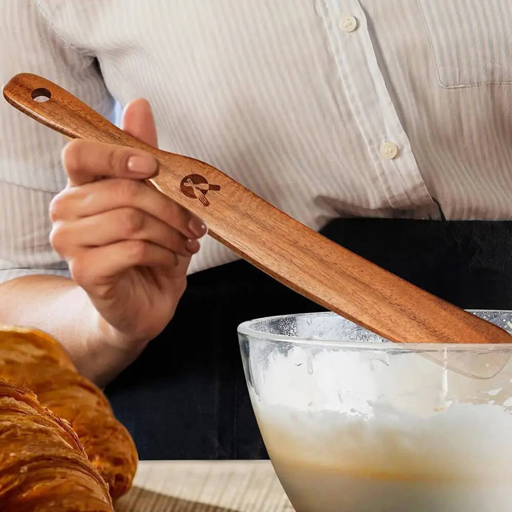 Wooden Kitchen Utensils Set 28CM Teak Wood Utensils Cooking Stirring Salad Mixing Serving Spurtles Kitchen utility serveware tools 28cm spoon spatulas accessories in natural brown color