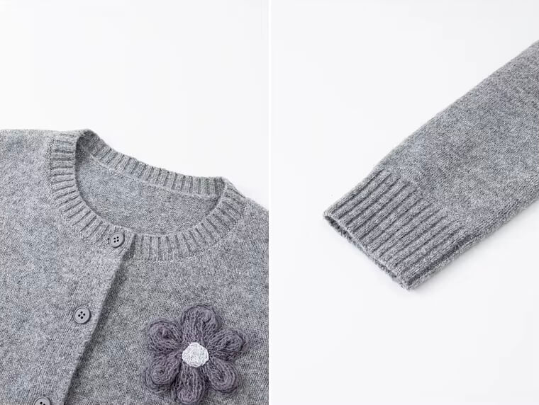 Women’s woman womens petite-, tall-, plus-, size Office wfh workwear Gray Knit 3D Floral flowers Embroidery Fall Autumn Winter Spring Crewneck Long Sleeves Sweaters Sweet Fashion Jumpers Cardigans in grey