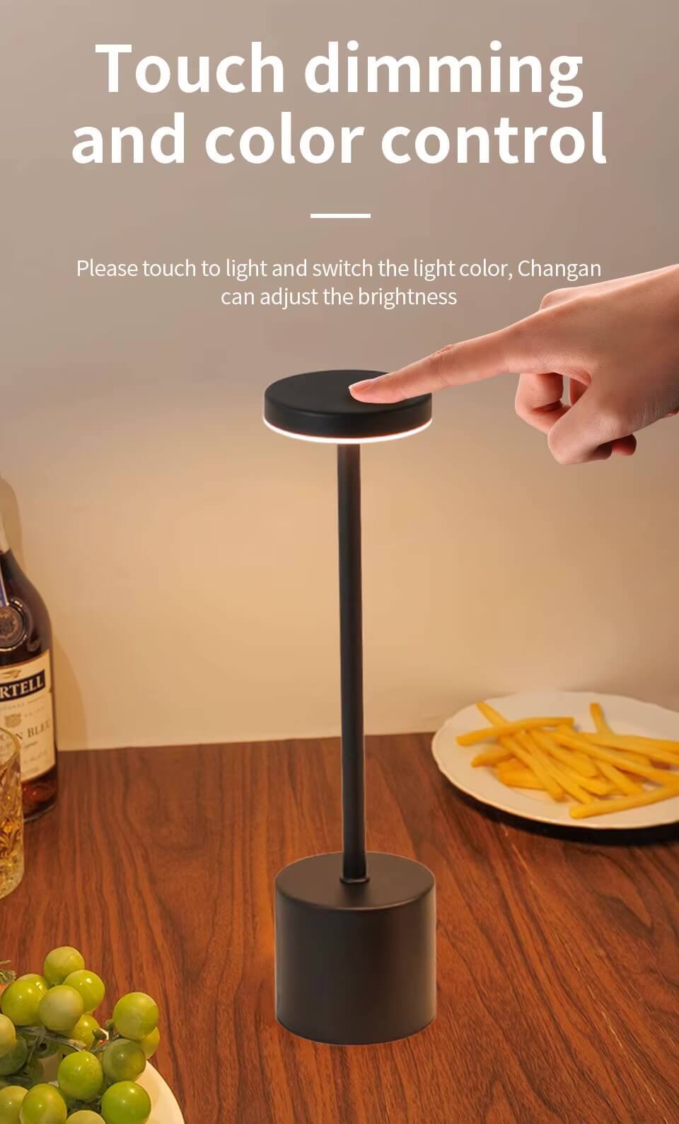 Classic USB Table Lamp Rechargeable Night Light Stepless Dimming Touch 3 Colors Bedside Desk Lamps Bar Hotel Decoration in black