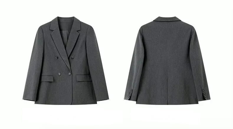 Women&rsquo;s woman womens petite-, tall-, plus-, size gray Commuter charcoal Gray Blazer Spring Summer Fall Autumn wfh workwear Minimalist Casual Double-Breasted Daily Office Long Sleeves Blazers Outerwear Jackets in grey