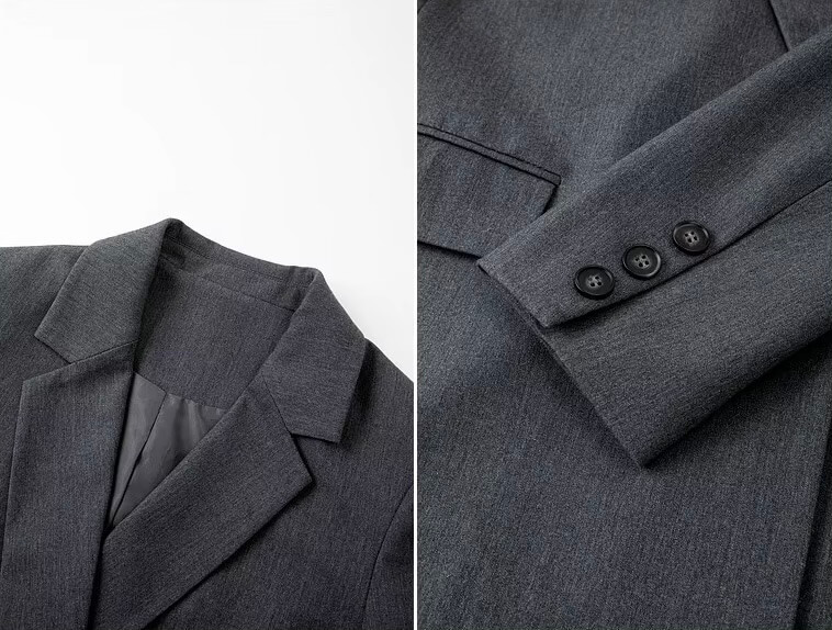 Women&rsquo;s woman womens petite-, tall-, plus-, size gray Commuter charcoal Gray Blazer Spring Summer Fall Autumn wfh workwear Minimalist Casual Double-Breasted Daily Office Long Sleeves Blazers Outerwear Jackets in grey