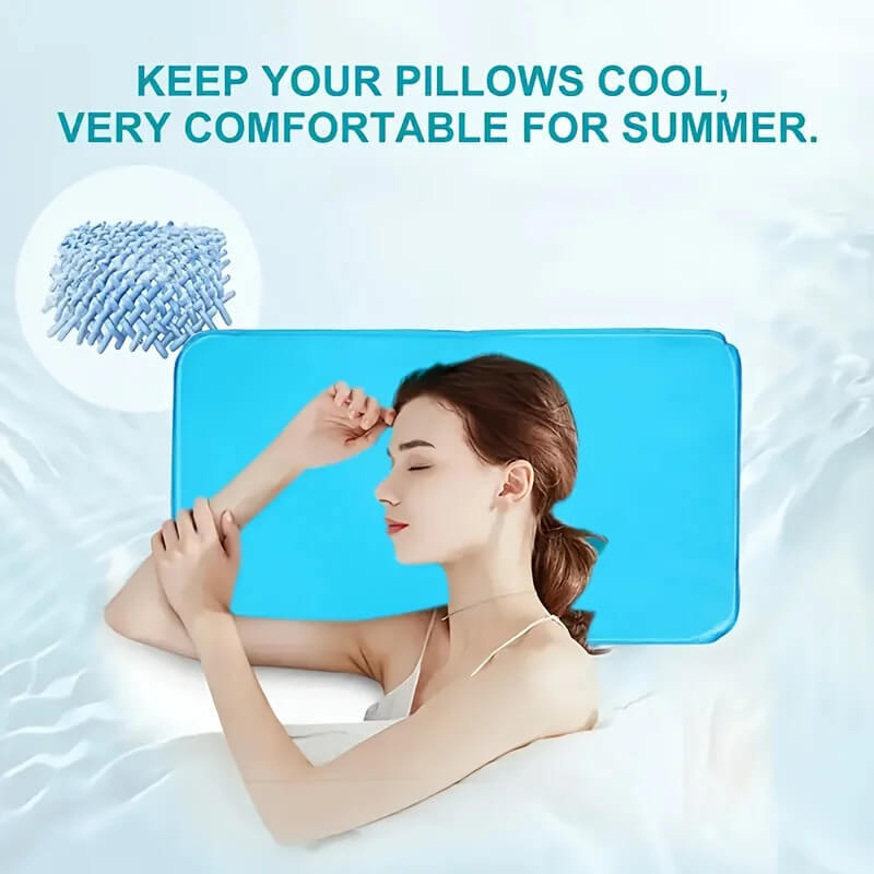 Summer Cooling Ice Pillow Cool Bed Mats Pad Relax Muscle Help, Sleeping Pad Mat Travel Pillow Office Comfort Ice Pillow Aid Sleep relaxing Bedroom pillows packs accessories in blue