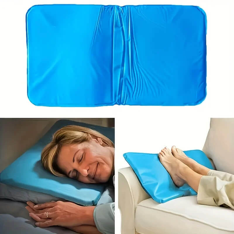 Summer Cooling Ice Pillow Cool Bed Mats Pad Relax Muscle Help, Sleeping Pad Mat Travel Pillow Office Comfort Ice Pillow Aid Sleep relaxing Bedroom pillows packs accessories in blue