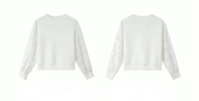 Women&rsquo;s woman womens Men&rsquo;s man mens petite-, tall-, plus-, size White Lace Crewneck round o-neck Sweatshirt Spring Summer holiday vacation getaway commuter office wfh workwear Fashion Elegant Hollow out Embroidered Casual Loose Long sleeves Top embroidery t-shirts tops