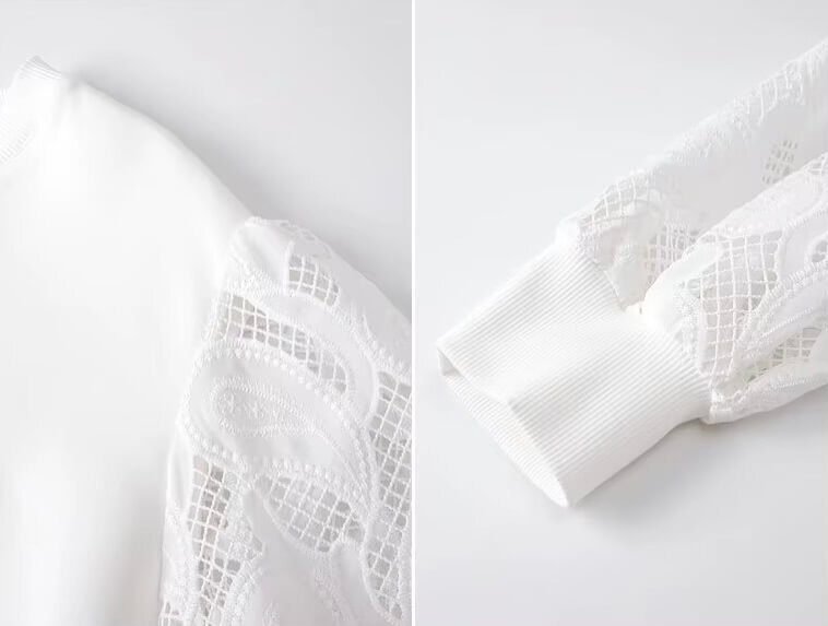 Women&rsquo;s woman womens Men&rsquo;s man mens petite-, tall-, plus-, size White Lace Crewneck round o-neck Sweatshirt Spring Summer holiday vacation getaway commuter office wfh workwear Fashion Elegant Hollow out Embroidered Casual Loose Long sleeves Top embroidery t-shirts tops