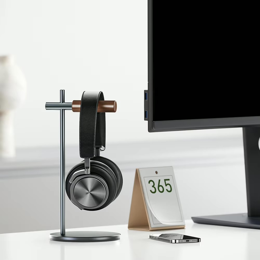 Aluminium Alloy Headphone Stand   Non-slip desk earphone gaming headset stands racks for headphones Airpods Max/HyperX/Beats/Sennheiser with EVA wood in silver, gray grey