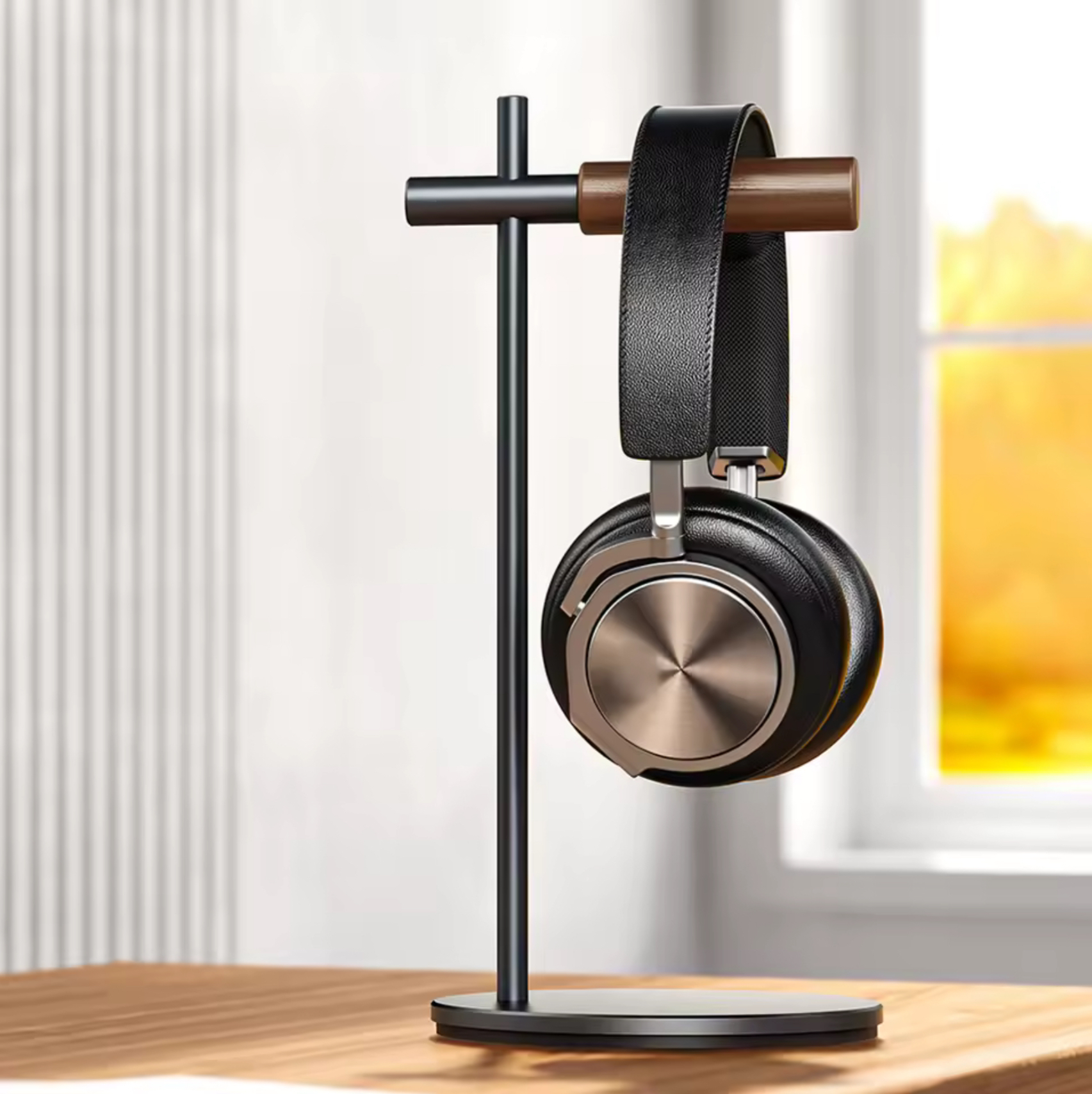 Aluminium Alloy Headphone Stand   Non-slip desk earphone gaming headset stands racks for headphones Airpods Max/HyperX/Beats/Sennheiser with EVA wood in silver, gray grey