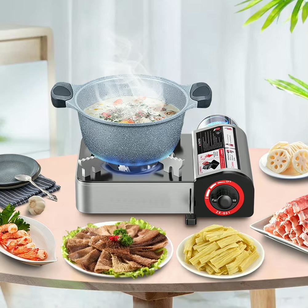 Portable Butane Stove  Portable gas grill for outdoor appliance, emergency tailgating hiking camping table dining cooking Kitchen cookware appliances in silver