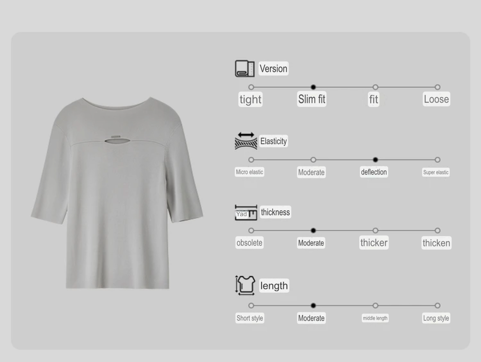 Slit Crewneck T-Shirt   Women’s hollow out knitted T-shirts for woman in gray  Womens Fall Autumn Slim half sleeves round O-neck metal logo solid simple elegant crew neck tees Tshirt Office wfh workwear vacation getaway holiday Tops in light grey #W43H56237