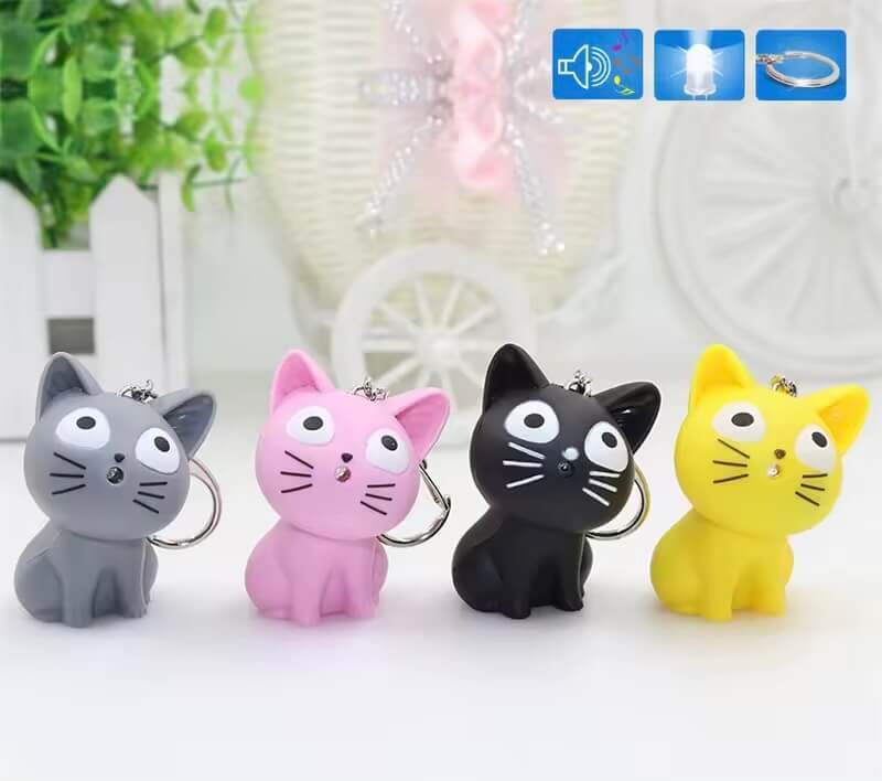 1Pcs Japanese Anime Cute Sweet Animals Home LED Sound Light-up Cat Keychains 1-Piece Action Figures Decoration Model Doll Toys For Kids Adult Gift in Pink, Black, Yellow, Gray grey