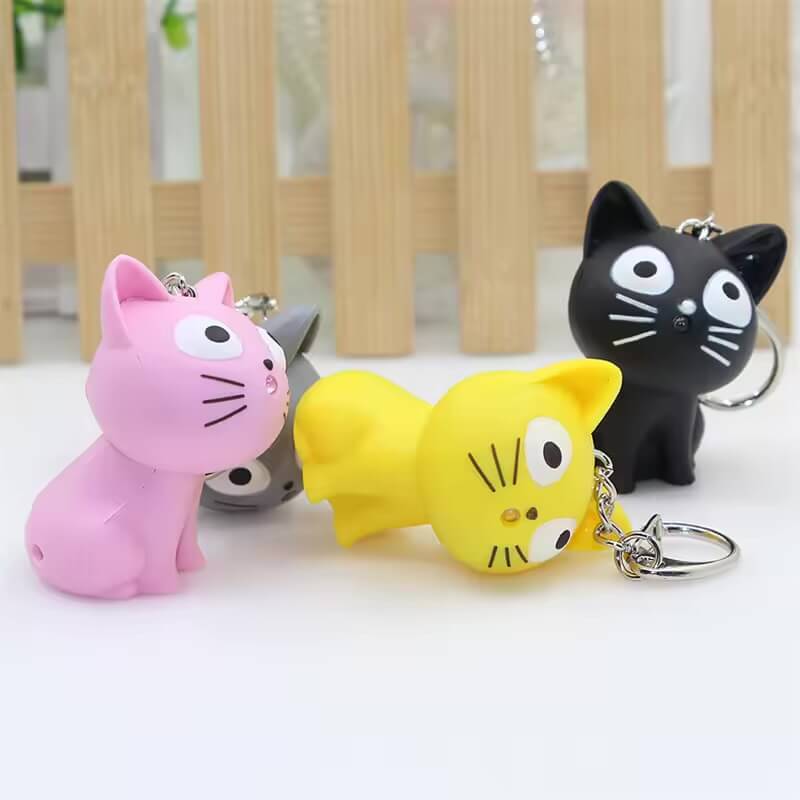1Pcs Japanese Anime Cute Sweet Animals Home LED Sound Light-up Cat Keychains 1-Piece Action Figures Decoration Model Doll Toys For Kids Adult Gift in Pink, Black, Yellow, Gray grey