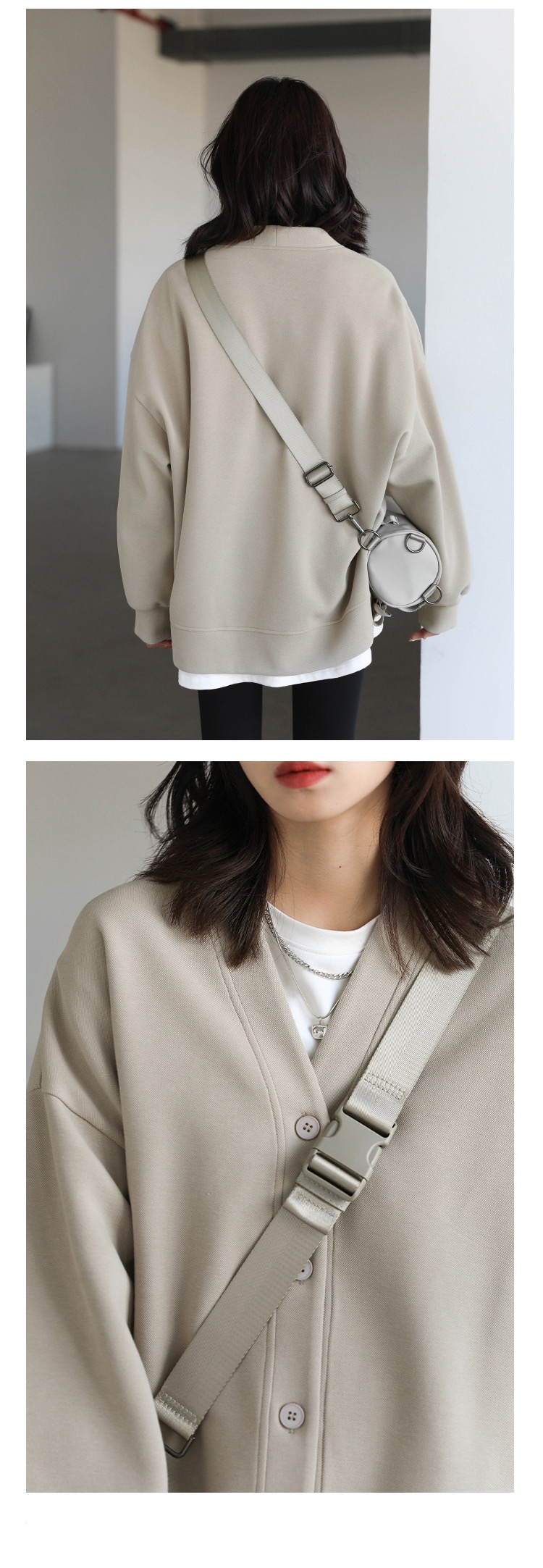 Sports Coat Korean Autumn Winter Women's Casual Loose V-neck Sweatshirt for Women Thick Warm Tops Office Lady Female Outerwear Fitness Sweatshirts Plus size Coats for Woman in Milk Tea color