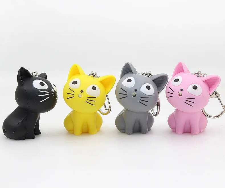 1Pcs Japanese Anime Cute Sweet Animals Home LED Sound Light-up Cat Keychains 1-Piece Action Figures Decoration Model Doll Toys For Kids Adult Gift in Pink, Black, Yellow, Gray grey