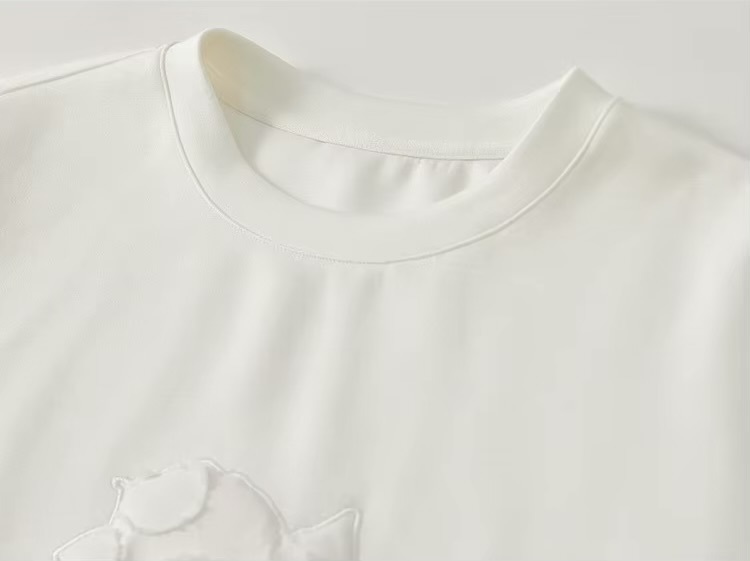 Graphic Embroidery Sweatshirt   Women’s patch embroidered long sleeves crewneck tops for woman in white  Womens cotton knitted pullover loose fit casual round crew neck sweatshirts floral rose flowers Fall Autumn Spring petite-, plus-, size patchwork o-neck top #143A56380