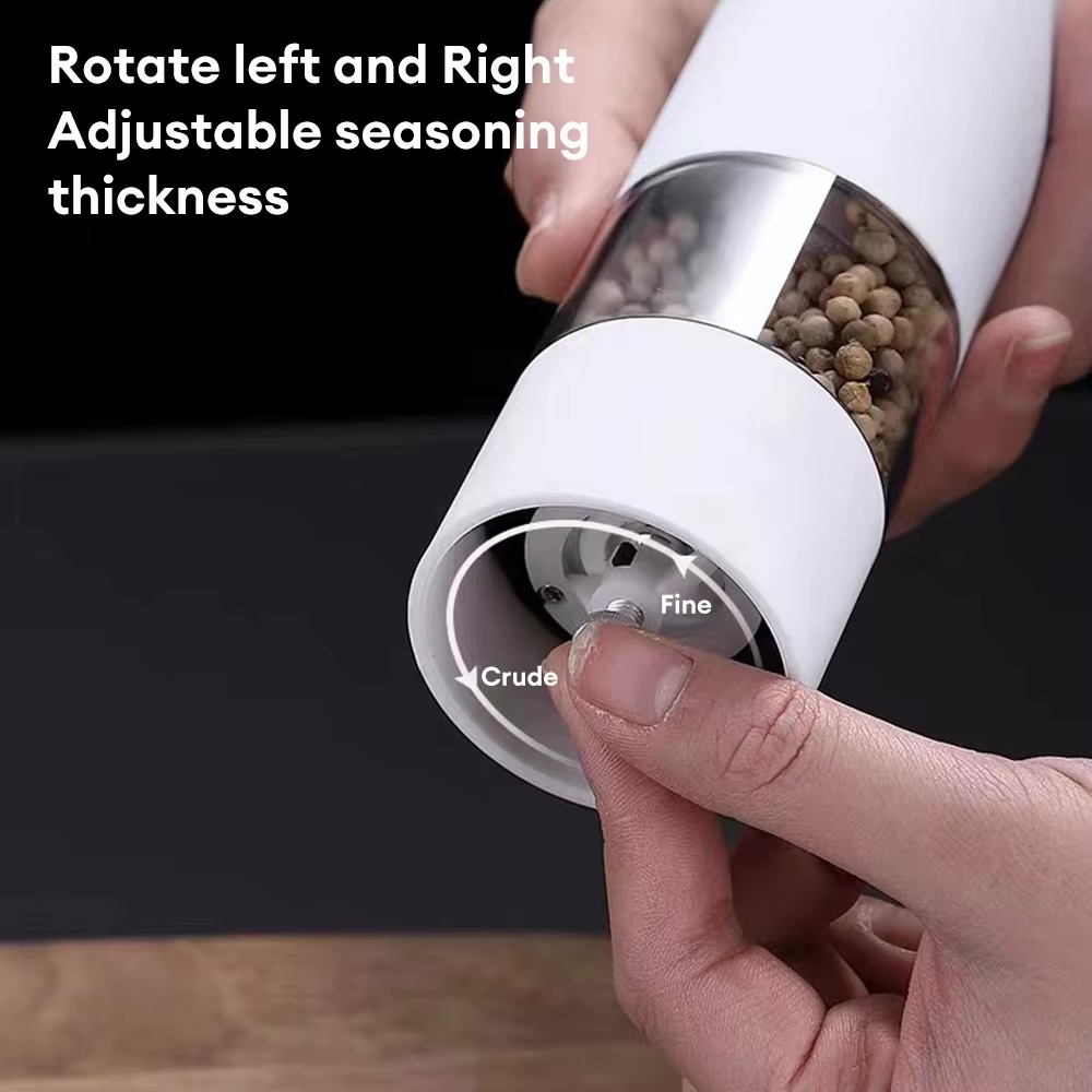 Electric Automatic Salt Pepper Mill with LED Light  Dining serveware accessory Adjustable coarseness pepper grinder spice grinders Kitchen seasoning utility tools accessories in black, white