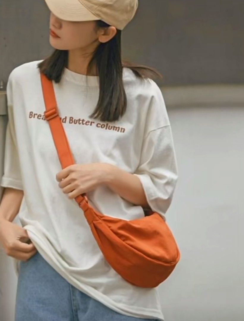 Round Mini Shoulder Bag orange    Anywear Unisex Women’s Men’s Solid Color Large Capacity Travel Crossbody Chest Half Moon mens womens Crescent Moon Bags Daily Cotton Filled Baggage for Man Woman better than Uniqlo we offer free shipping