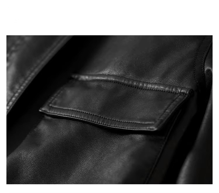 Vegan Leather Crop Jacket      Women’s collarless button-up long sleeves zipper close flap button pockets with buckle hem faux Pu Jackets for woman in black Womens Female outerwear moto biker outewear #W33G49937