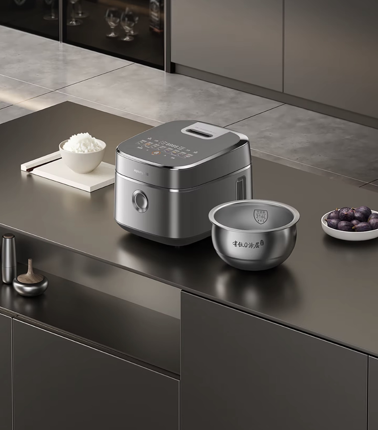 Office home kitchen 4L IH Dual-Drive Titanium Zero Coating Rice Cooker 316L Stainless Steel Low Sugar Even Heating Rice cookers Makers appliances in silver