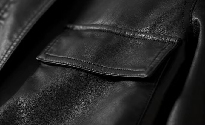 Vegan Leather Crop Jacket      Women’s collarless button-up long sleeves zipper close flap button pockets with buckle hem faux Pu Jackets for woman in black Womens Female outerwear moto biker outewear #W33G49937