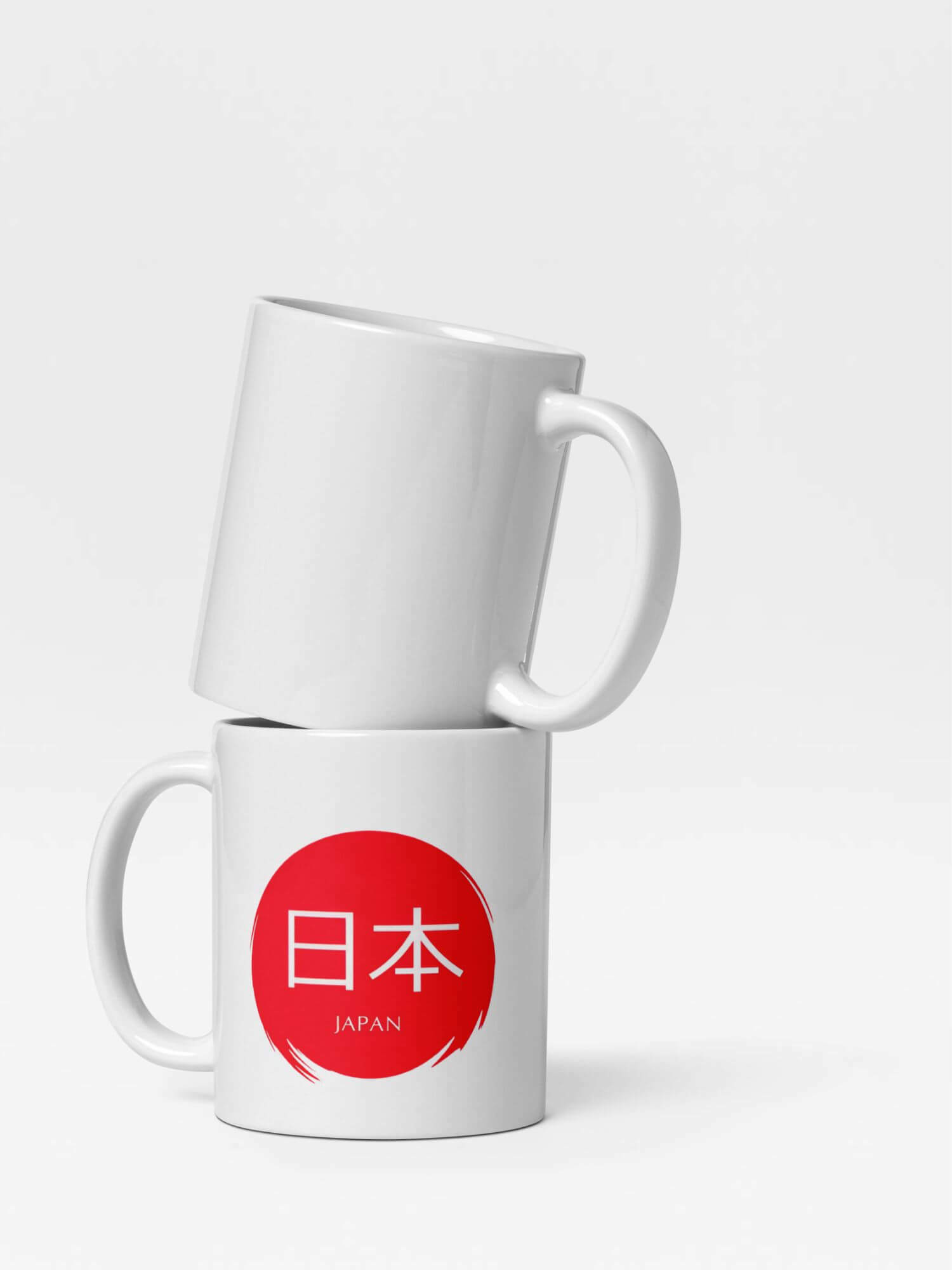 Glossy Japan Mug    Japanese country design drinks cup coffee, tea, juice, milk drinking cups miteigi-Logo branded product item tumblers ceramics cartoon pattern in white with red design collections Japan nippon JPN Nihon cities souvenirs collectors mugs
