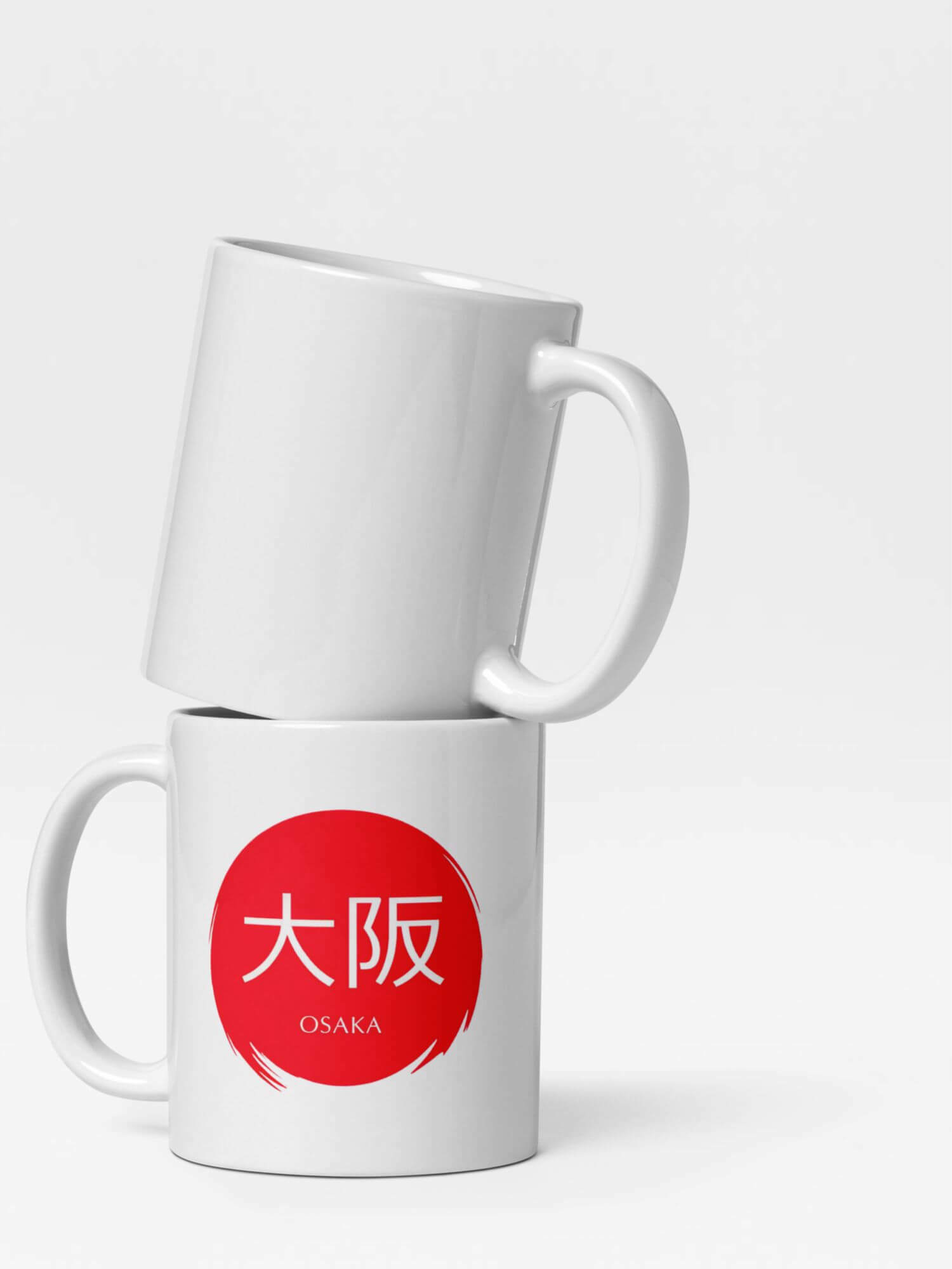 Glossy Osaka Mug    Japanese country city design drinks cup coffee, tea, juice, milk drinking cups miteigi-Logo branded product item tumblers ceramics cartoon pattern in white with red design collections Japan nippon JPN Nihon cities souvenirs collectors mugs