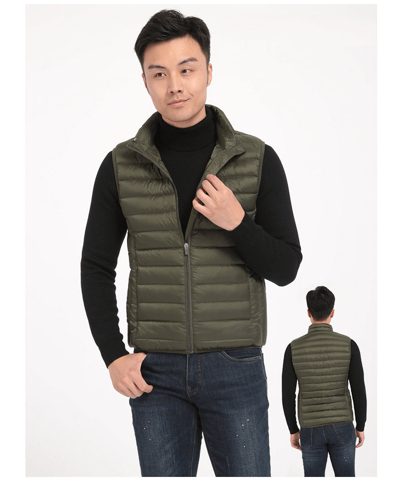 Puffer Vest  Men’s Oversize 3xl 4xl White Duck Down Jacket Mens Fashion Warm Sleeveless Zip Up Vests Plus Size Coat Boys Outerwear for Man in Army Green