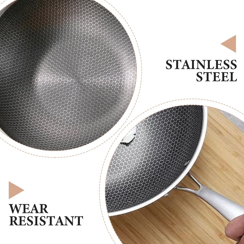 Stainless Steel Non Stick Wok Pan   Kitchen frying portable stir-fry cookware Woks for gas stove, electric ceramic furnace, electric furnace utility pans tools in silver ash Gray grey color