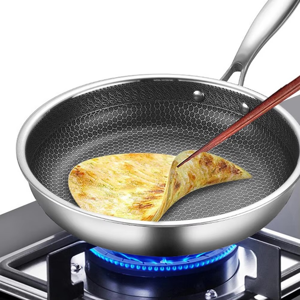 Stainless Steel Non Stick Wok Pan   Kitchen frying portable stir-fry cookware Woks for gas stove, electric ceramic furnace, electric furnace utility pans tools in silver ash Gray grey color