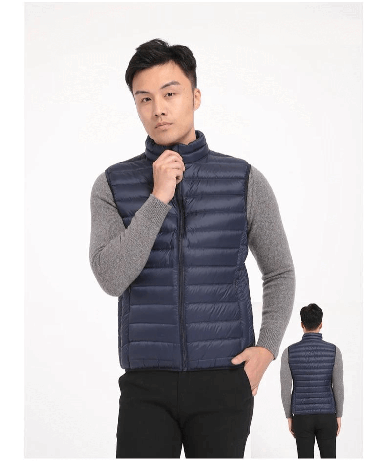 Puffer Vest  Men’s Oversize 3xl 4xl White Duck Down Jacket Mens Fashion Warm Sleeveless Zip Up Vests Plus Size Coat Boys Outerwear for Man in Navy blue