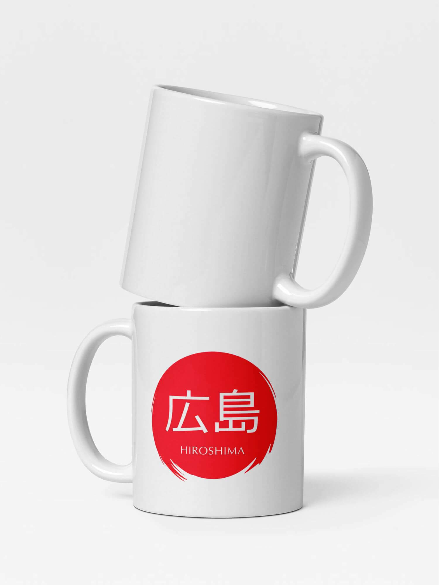 Glossy Hiroshima Mug    Japanese country city design drinks cup coffee, tea, juice, milk drinking cups miteigi-Logo branded product item tumblers ceramics cartoon pattern in white with red design collections Japan nippon JPN Nihon cities souvenirs collectors mugs