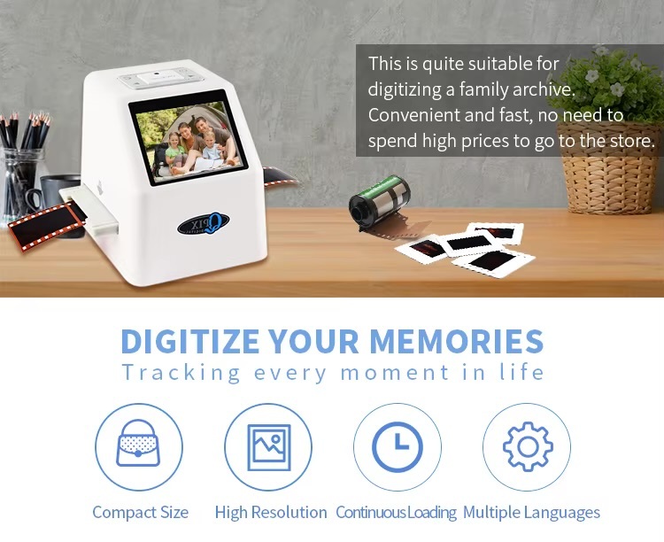 Office Home Digital Film Slide Scanner Converts 35mm Film Scanner for Negatives with 2.4inch LCD 22mp Super 8 to USB Digital Converters with optional 16GB SD Memory Card in white