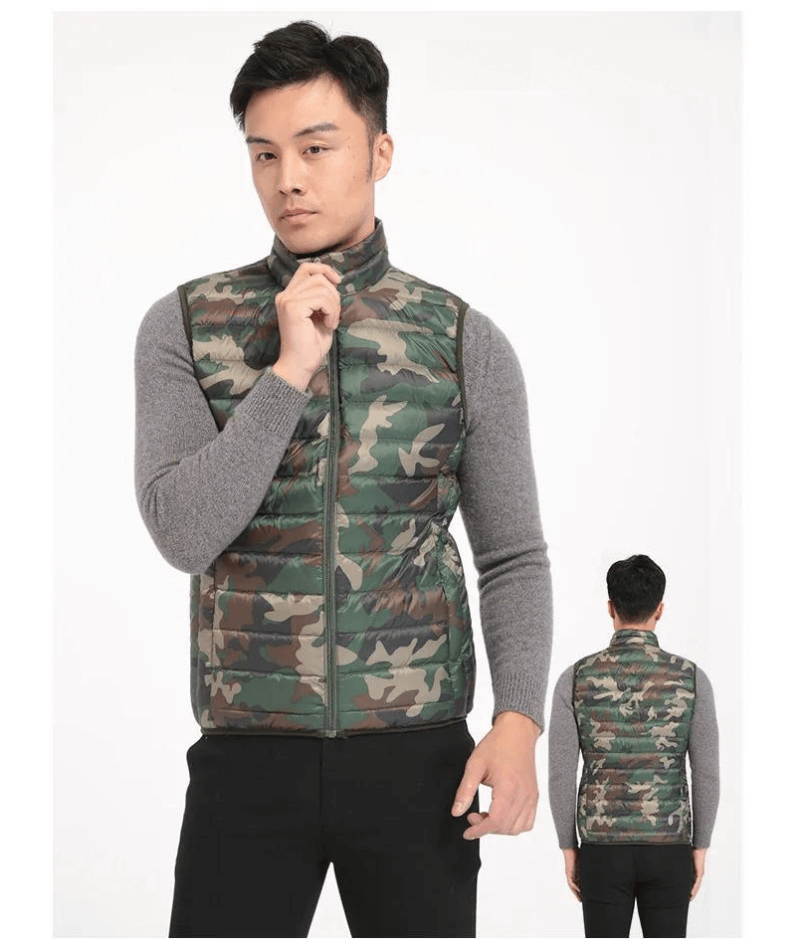 Puffer Vest  Men’s Oversize 3xl 4xl White Duck Down Jacket Mens Fashion Warm Sleeveless Zip Up Vests Plus Size Coat Boys Outerwear for Man in Camouflage Green