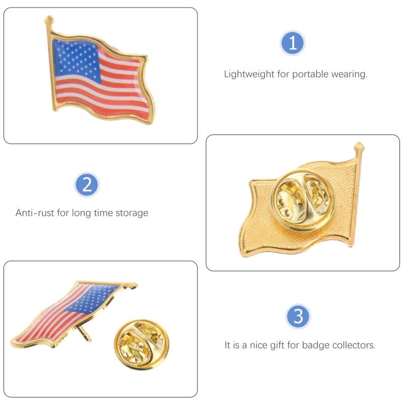 American Flag Lapel Pin 10-Piece  10PCS United States of America USA country flag Hat Tie Tack Badge Pin Metal Lapel Pins