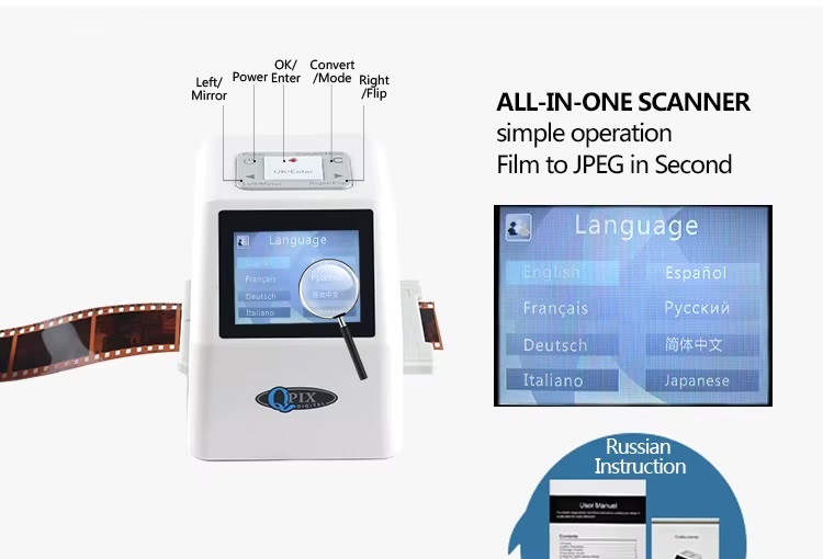Office Home Digital Film Slide Scanner Converts 35mm Film Scanner for Negatives with 2.4inch LCD 22mp Super 8 to USB Digital Converters with optional 16GB SD Memory Card in white