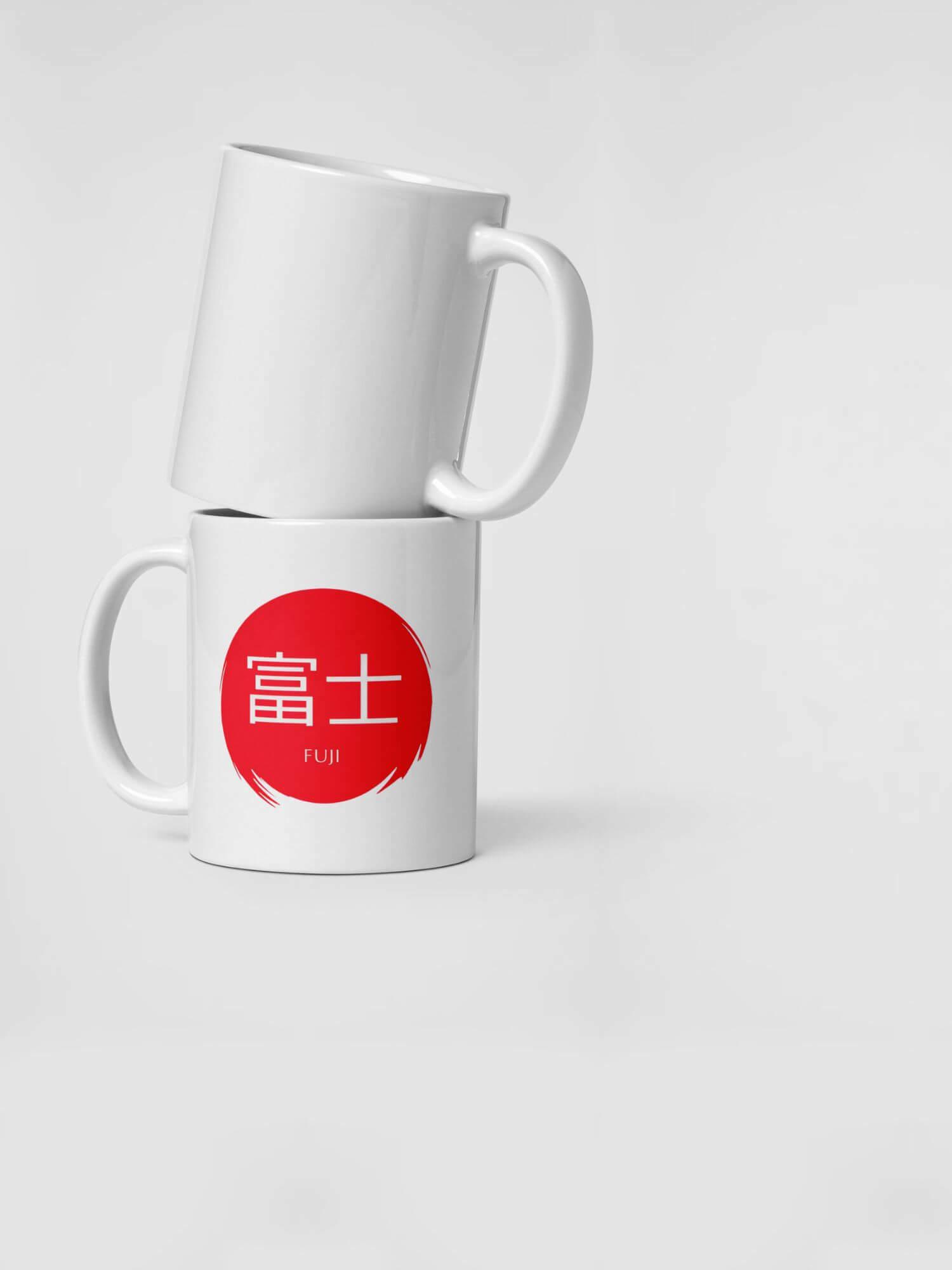 Glossy Fuji Mug    Japanese country city design drinks cup coffee, tea, juice, milk drinking cups miteigi-Logo branded product item tumblers ceramics cartoon pattern in white with red design collections Japan nippon JPN Nihon cities souvenirs collectors mugs