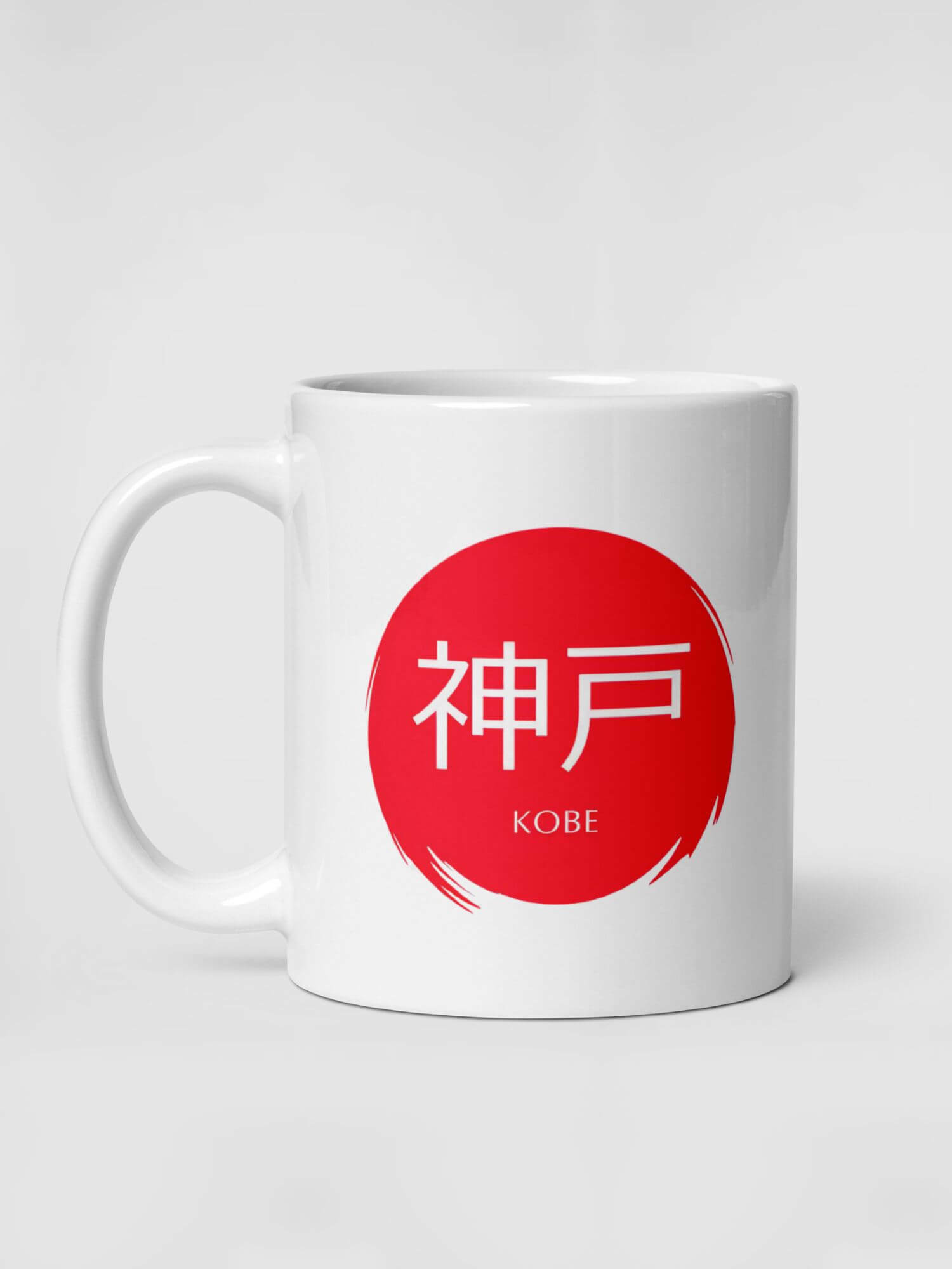 Glossy Kobe Mug    Japanese country city design drinks cup coffee, tea, juice, milk drinking cups miteigi-Logo branded product item tumblers ceramics cartoon pattern in white with red design collections Japan nippon JPN Nihon cities souvenirs collectors mugs