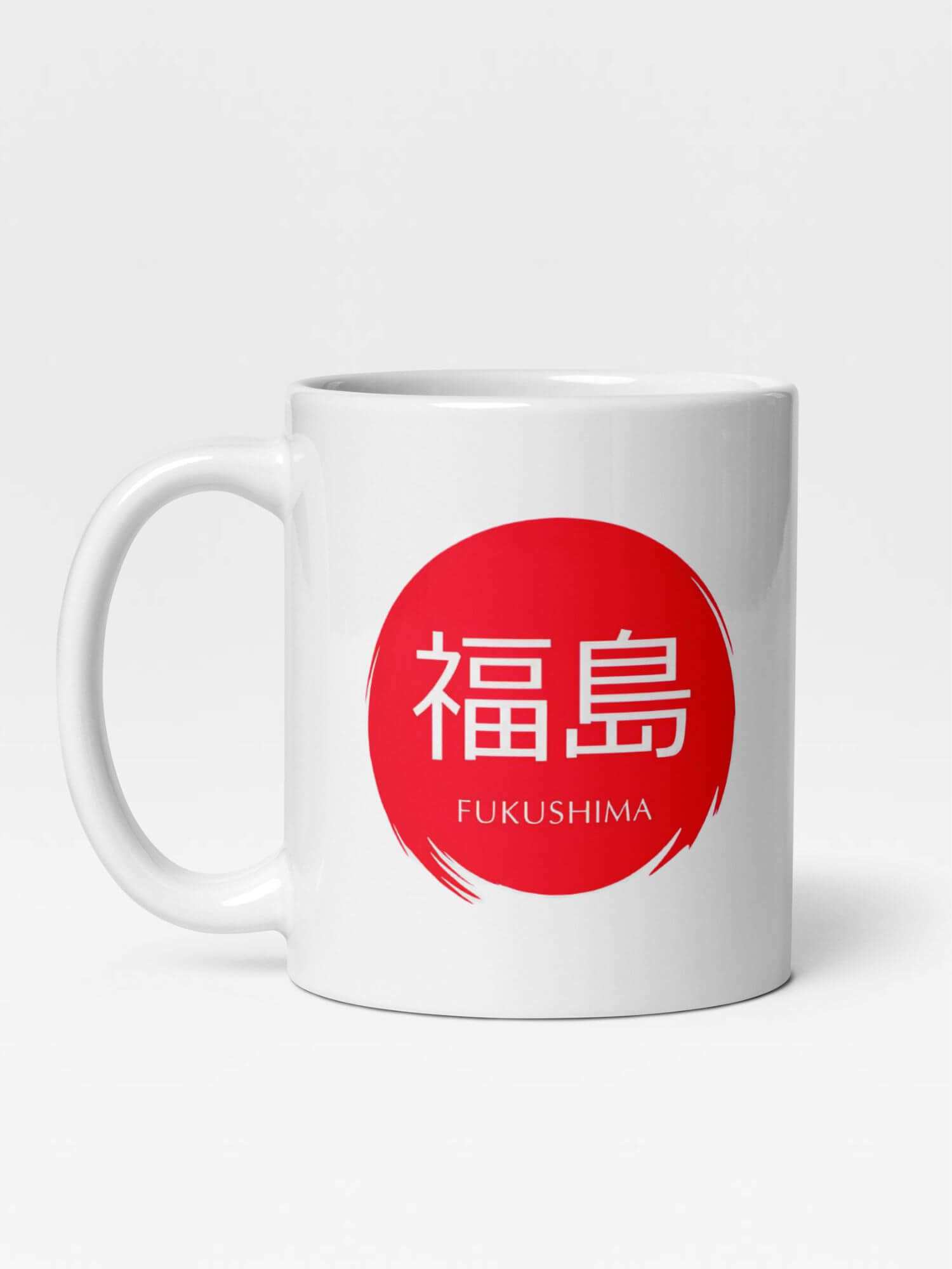 Glossy Fukushima Mug    Japanese country city design drinks cup coffee, tea, juice, milk drinking cups miteigi-Logo branded product item tumblers ceramics cartoon pattern in white with red design collections Japan nippon JPN Nihon cities souvenirs collectors mugs