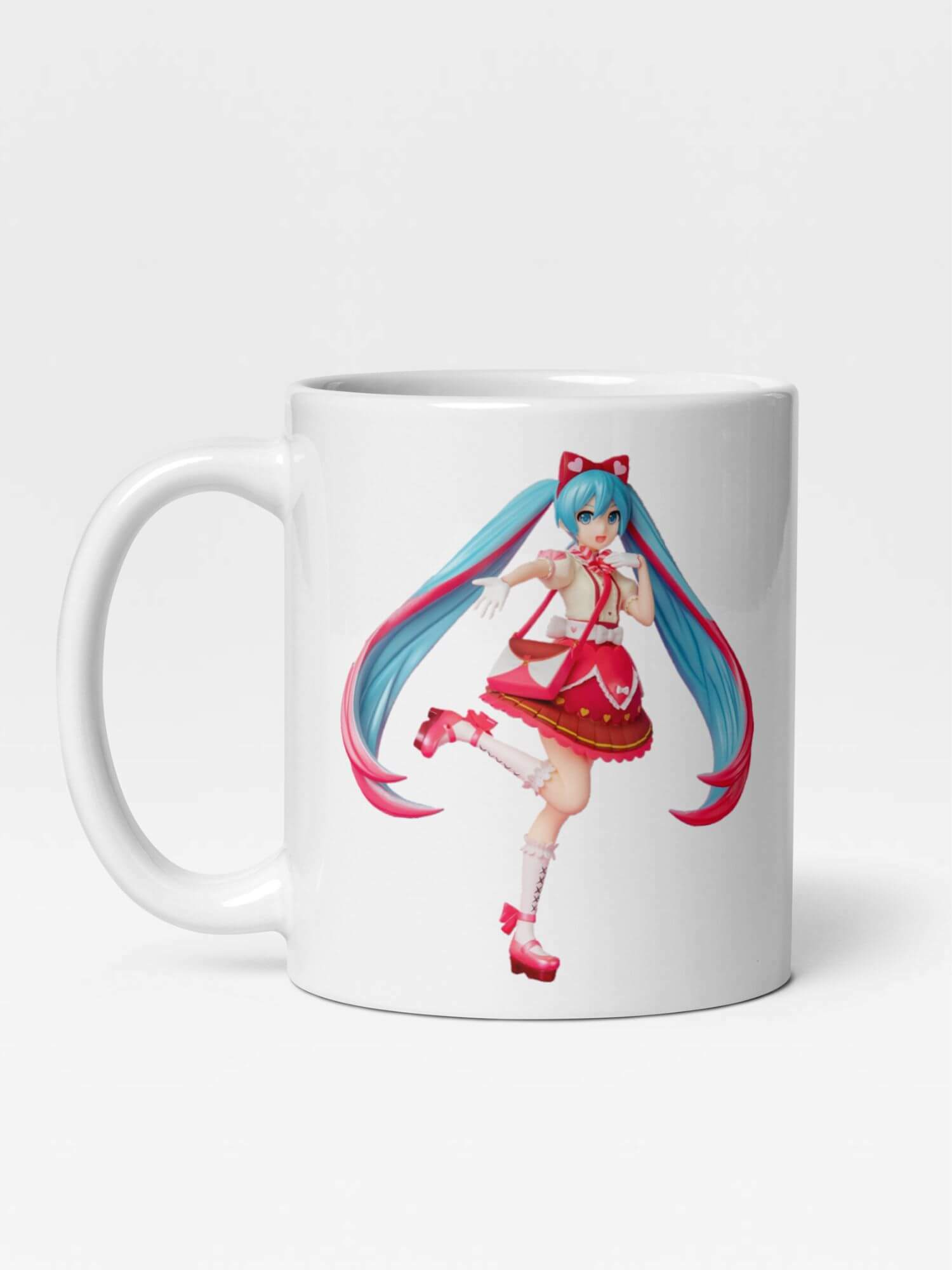 Glossy Hatsune Miku Bow Mug      Cartoon female teens character drinks cup coffee, tea, juice, milk drinking cups miteigi branded product item tumblers ceramics in white with blue green multicolor pattern Ceramic Anime Gifts girls teenagers y2k generation Japanese mugs