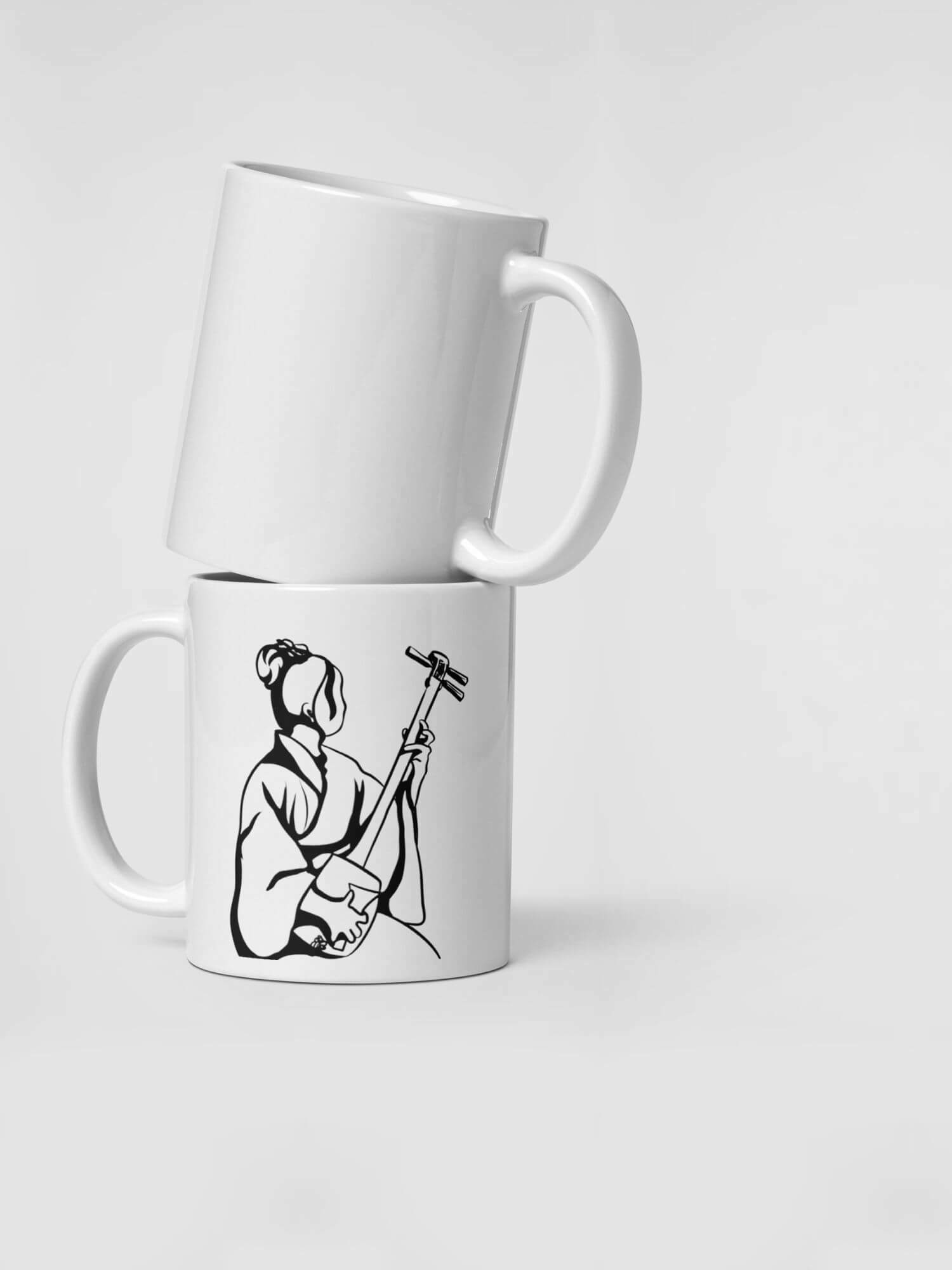 Glossy Traditional Japanese Shamisen Mug   Japanese country design drinks cup coffee, tea, juice, milk drinking cups miteigi-Logo branded product item tumblers ceramics cartoon pattern in white with red design collections Japan nippon JPN Nihon musical instruments souvenirs collectors mugs