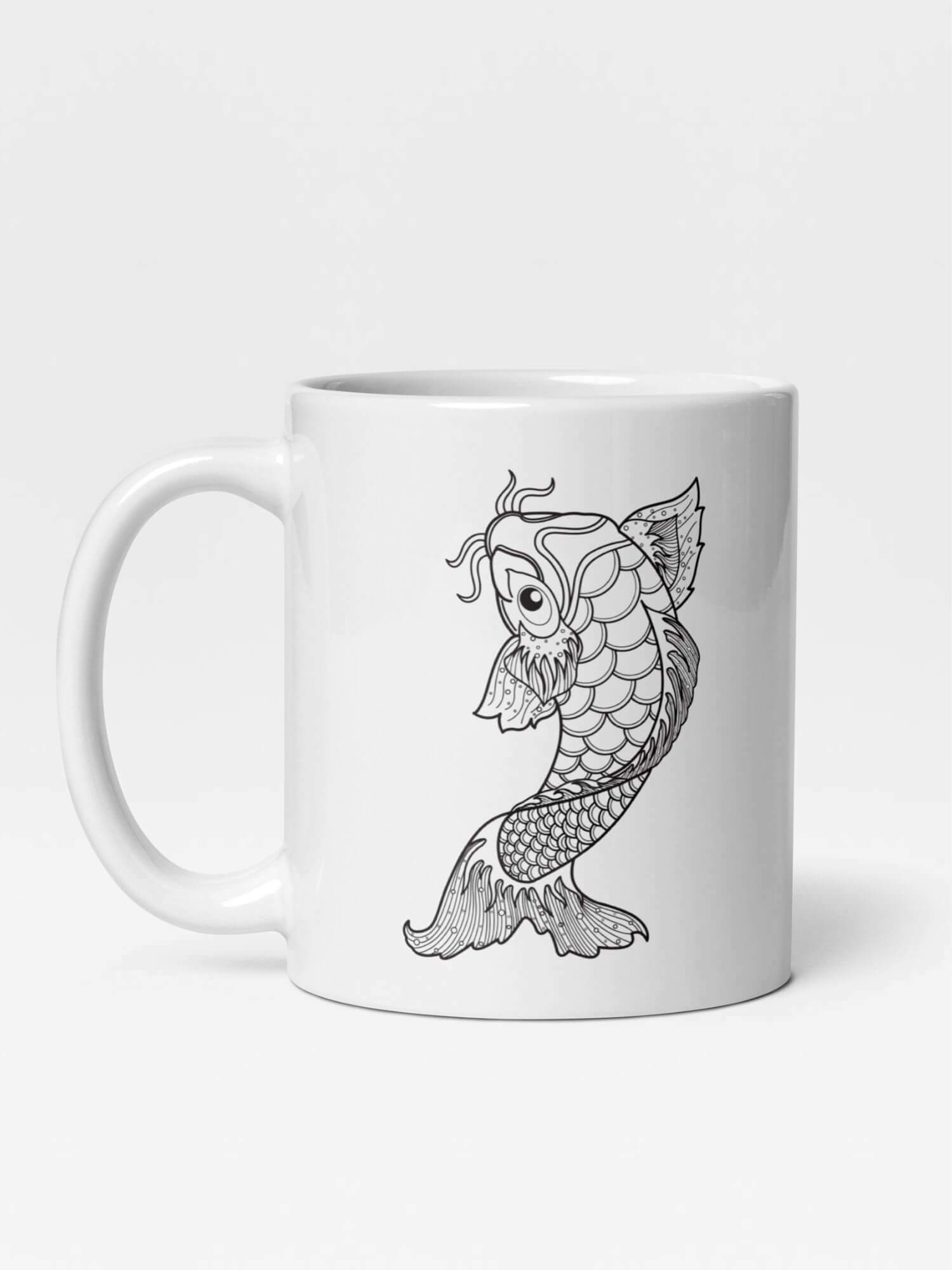 Glossy Koi Carp Mug   Japanese country design drinks cup coffee, tea, juice, milk drinking cups miteigi-Logo branded product item tumblers ceramics cartoon pattern in white with red design collections Japan nippon JPN Nihon fish souvenirs collectors mugs