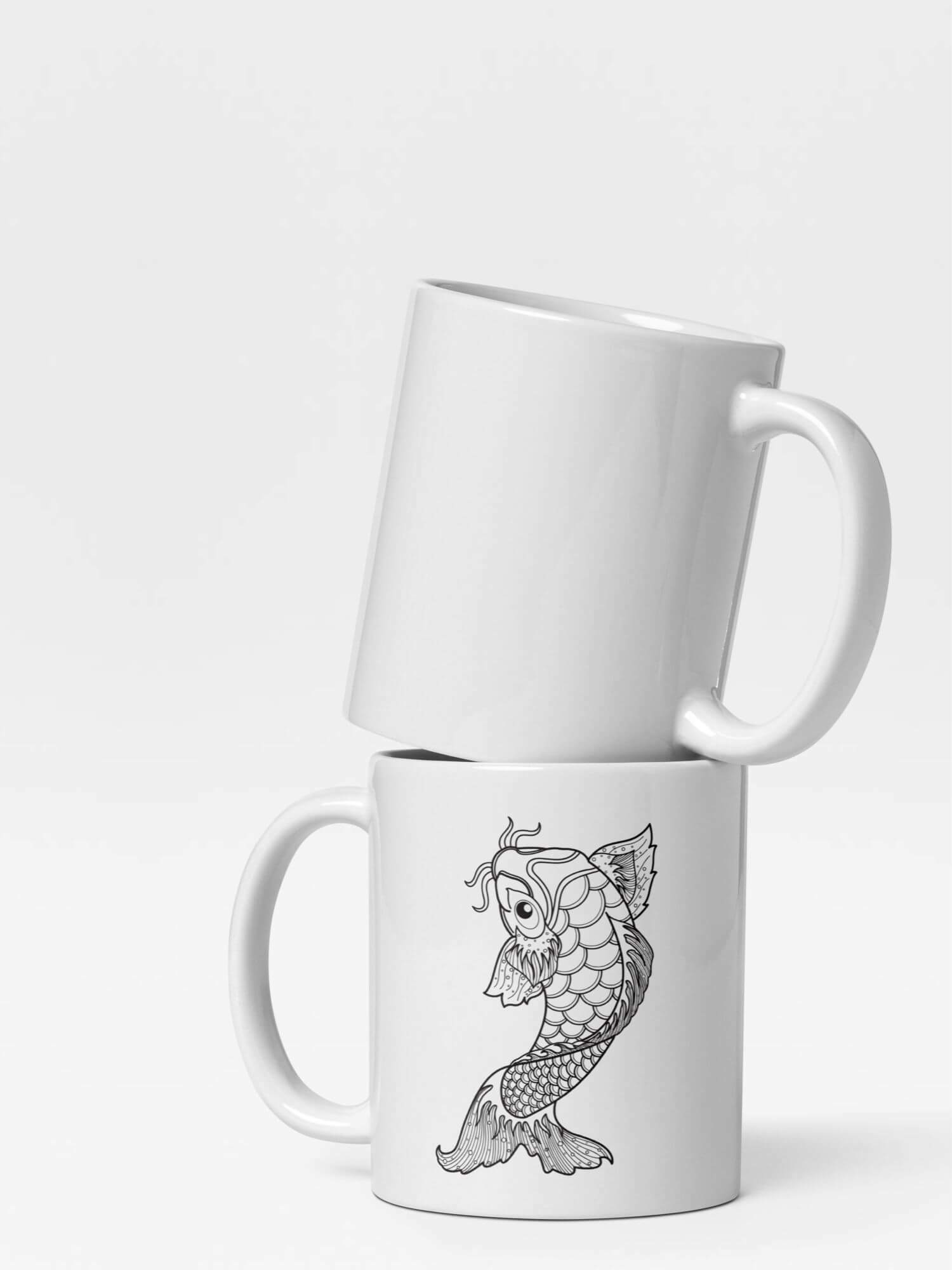 Glossy Koi Carp Mug   Japanese country design drinks cup coffee, tea, juice, milk drinking cups miteigi-Logo branded product item tumblers ceramics cartoon pattern in white with red design collections Japan nippon JPN Nihon fish souvenirs collectors mugs