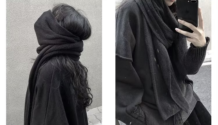 Women&rsquo;s woman womens Men&rsquo;s man mens Skin-friendly Unisex Genflex Gender Neutral Genderfluid petite-, tall-, plus-, size alternate aesthetic luxury Casual Fall Autumn Winter Spring cold weather winter accessory long think knit scarf Fashion Scarves accessories in black