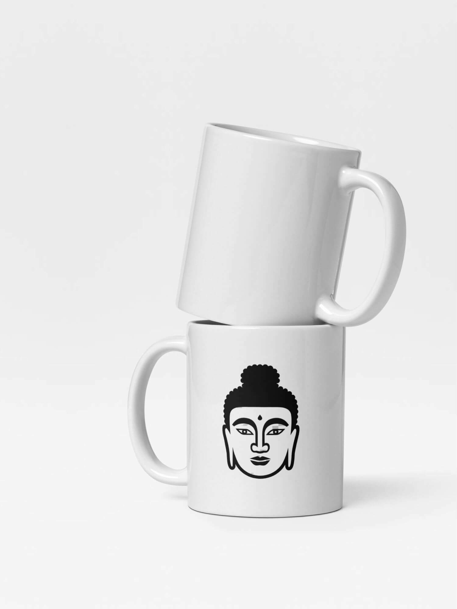 Glossy Buddha Mug   Japanese Thai religious design drinks cup coffee, tea, juice, milk drinking cups miteigi-Logo branded product item tumblers ceramics cartoon pattern in white with black ink design collections Japan nippon JPN Nihon buddhas monk Thailand souvenirs collectors mugs