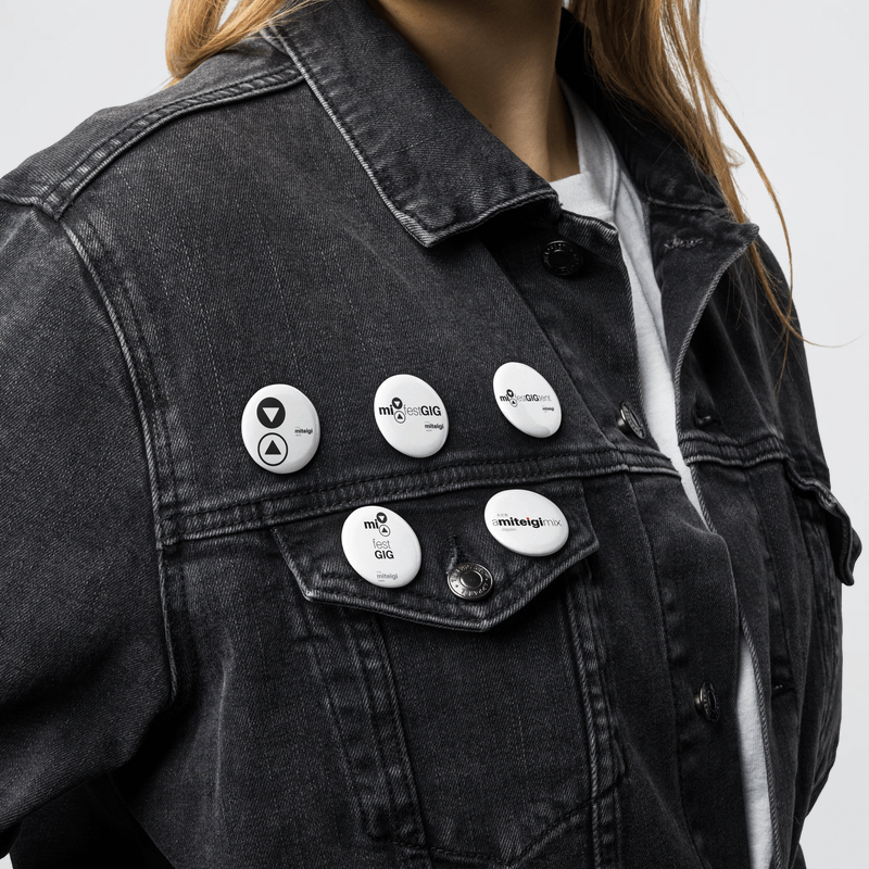 mi GIG Lapel Pin 5-Piece Set mix   festival gig tent mix gear Hat Bag accessory Badge Metal Lapel Pins miteigi logo branded in white