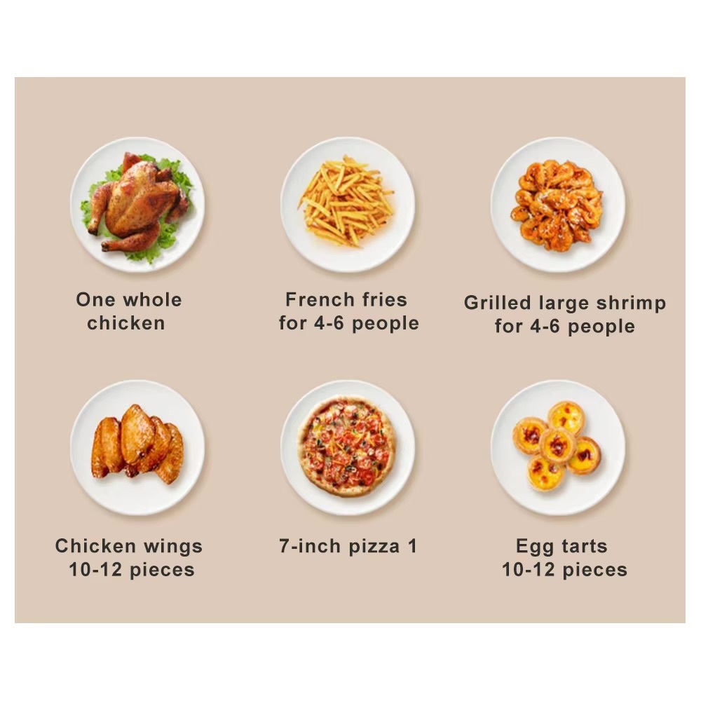 10L Large Capacity Electric Oven Oil-free Automatic Household Multi-Functional Visible toughened glass Air Fryer For Baking Roasting Steaming 10L in charcoal Gray grey, with black color