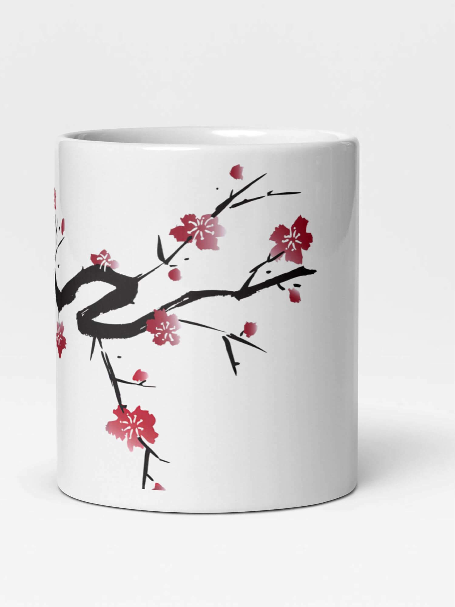 Glossy Cherry Blossom Mug    Japanese country design drinks cup coffee, tea, juice, milk drinking cups miteigi-Logo branded product item tumblers ceramics cartoon pattern in white with red design collections Japan nippon JPN Nihon cities souvenirs collectors mugs